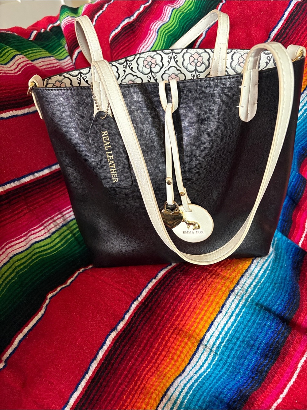 Emma Fox Black Tote with Cream Accents